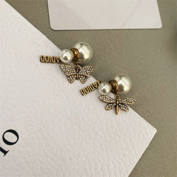 

65% jewelry online store sale new letter full diamond butterfly pearl earrings fashion personality versatile s925 tremella, Golden