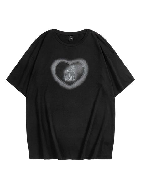 

x usagi proxy heart & cartoon graphic drop shoulder tee 30cd#, White