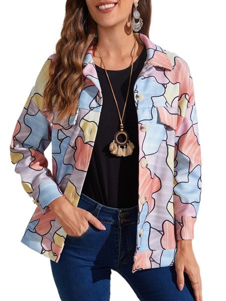 

allover print drop shoulder coat b18e#, Black