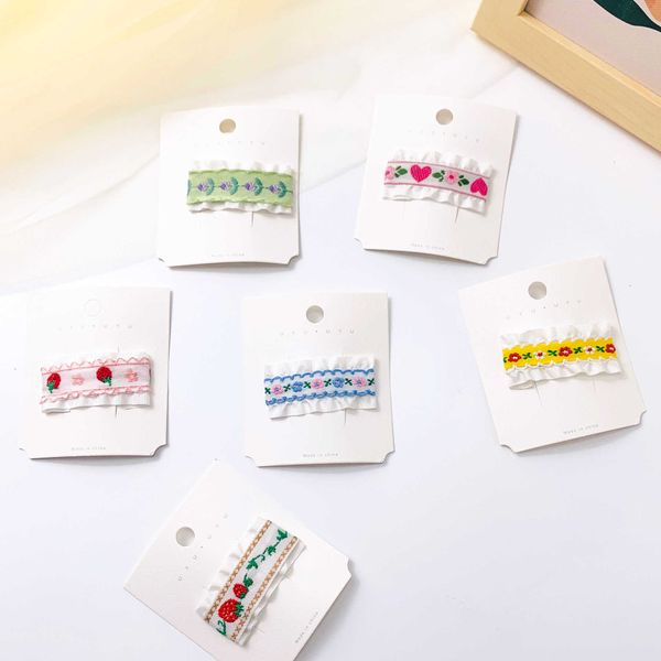 

korean version lovely famous ethnic style children's floret embroidery hairpin word clip sweet bb girl's baby headdress, Slivery;white