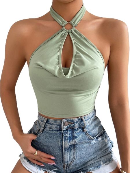 

o-ring linked cut out halter c772#, White