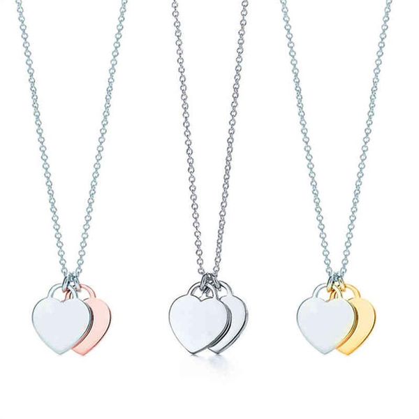 

mini double heart pendant necklace women's jewelry 925 sterling sier charm necklace romantic gift for girlfriend269t, Silver