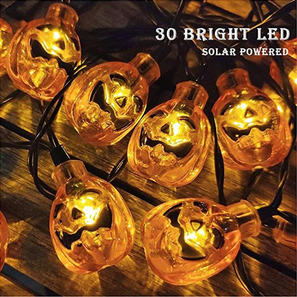 Stringhe 5m 30 LED Luce solare a forma di zucca Ghirlanda per feste impermeabile Decorazione di Halloween Luci a stringa LEDLED