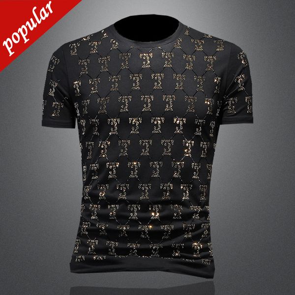 

factory direct sales fashion trend short sleeves 22 summer new mercerized cotton men's t-shirt round slim fitting youth casual half sma, White;black