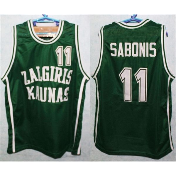 Nikivip Team Litvania Zalgiris Kaunas Arvydas Sabonis #11 Yeşil Retro Basketbol Forması Erkekler Dikişli Özel Numara İsim Formaları