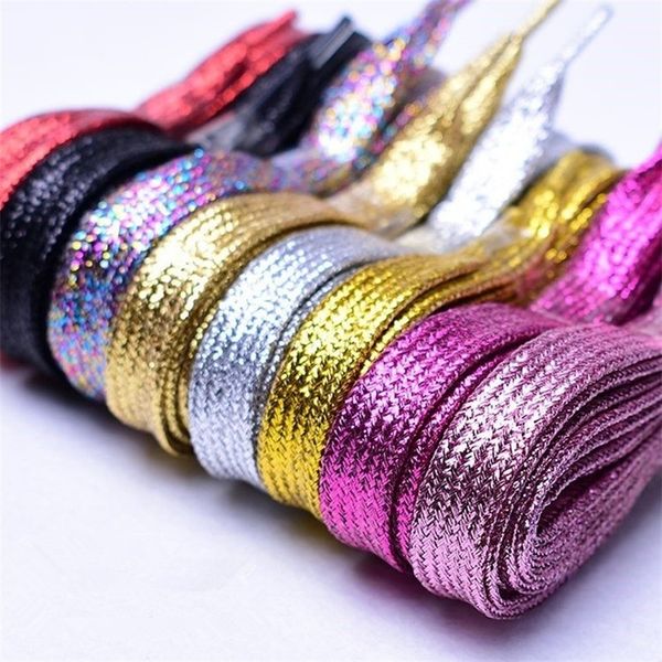 

1 cm width colorful lurex shoelaces trendy bright colorful shoelaces sneaker white casual sports leather shoes laces dropship 220713, White;pink