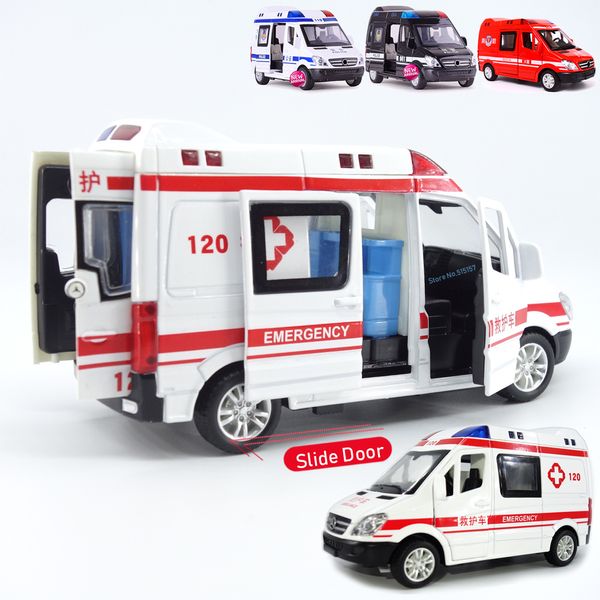 Mini City Diecast Ambulância Modelo de Carros de Emergência Luz Slide Aberta Aberta Ambulancia Oyuncak Toys Educacionais para Crianças