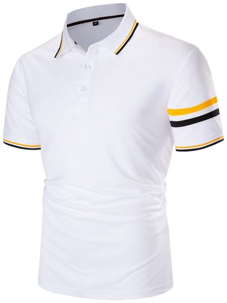 

men striped print polo shirt r96l#, White;black