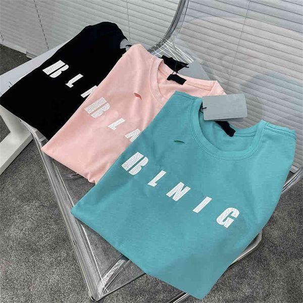 

66% off new summer crack old letter print round neck short sleeve men's and women's simple loose hole t-shirt b120294, White