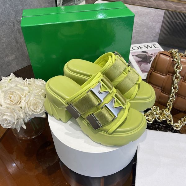 

women thick with high-heels slippers luxury designer brand logo latest slipper fashion versatile inner sheepskin with box, Black