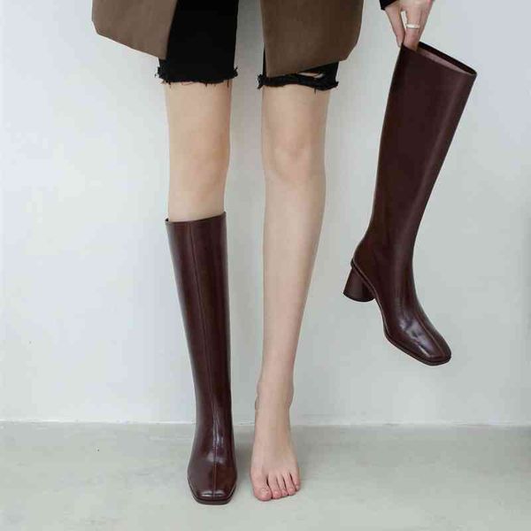 

boots simple style, thick heel, square head, back zipper boots, comfortable knee less knight boots in autumn m7hv, Black