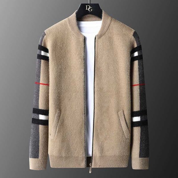 

men's jackets european high-end brand knitted jacket men's 2022 spring and autumn new trend plaid cardigan sweater casual coat wea, Black;brown