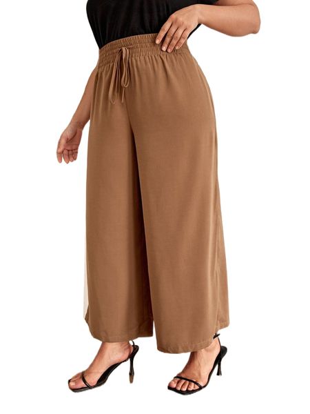 

plus shirred waist wide leg pants k8wt#, Black