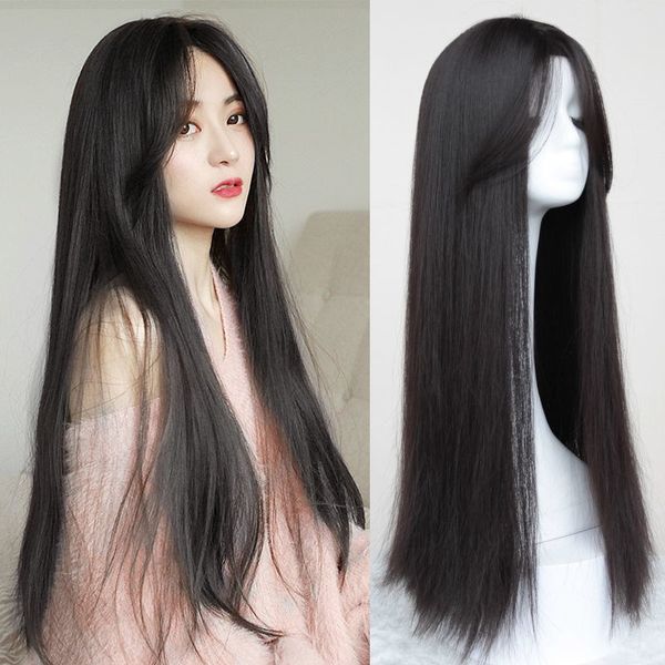 

bangs wig in long straight hair fashion fluffy natural, Black
