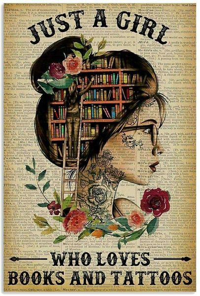 

just a girl who loves and tattoos reading vintage poster metal tin signs iron painting plaque wall decor bar cat club novelty