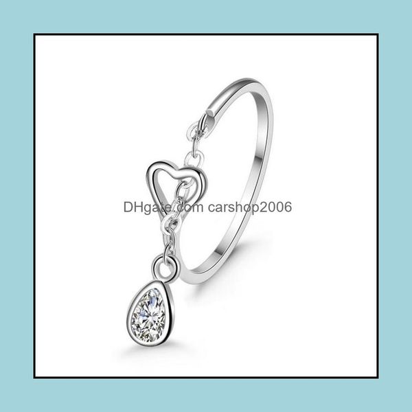 Cluster Ringe Schmuck Silber für Frauen Mädchen Party Kristall Herz Resizable Finger Großhandel 0650Wh Drop Lieferung 2021 9USMV