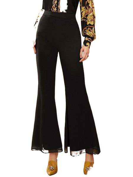 

solid high waist flare leg pants u3by#, Black;white