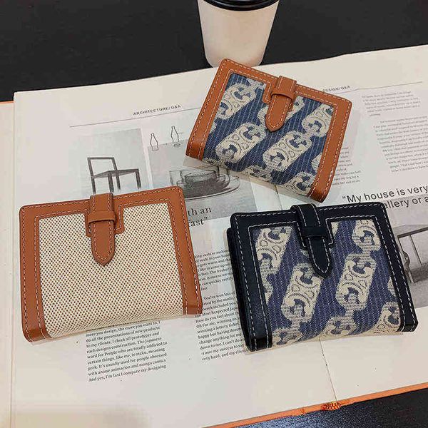 

wallet women new fashion niche versatile canvas short multi card slot card bag with thin change clip 220625, Red;black