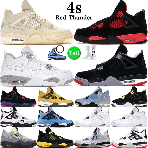 

mens basketball shoes 4s black cat red thunder 4 university blue sail white oreo tour yellow bordeaux men women outdoor sports trainers snea, White;red
