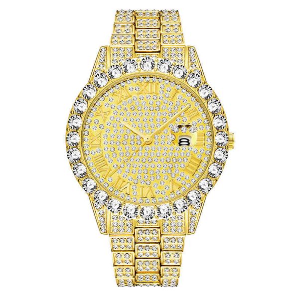 

selling waterproof wristwatch y iced bling iced out hiphop quartz watch for 2022, Slivery;brown