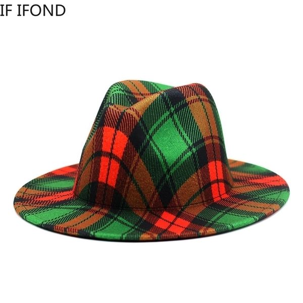 

fashion plaid patchwork wool felt fedora hat for women christmas decoration jazz hat chapeau femme bonnet 220514, Blue;gray