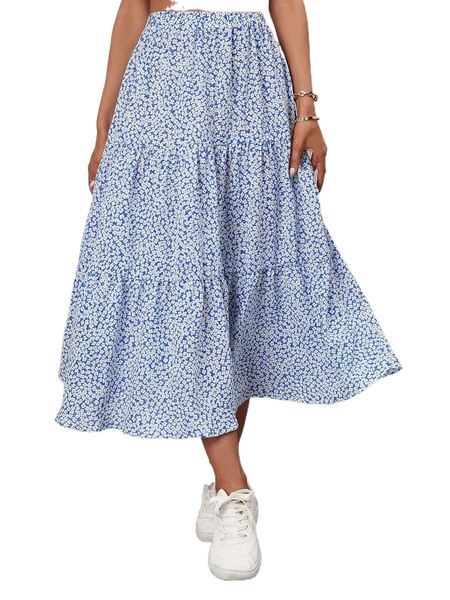 

ditsy floral print ruffle hem skirt 236u#, Black