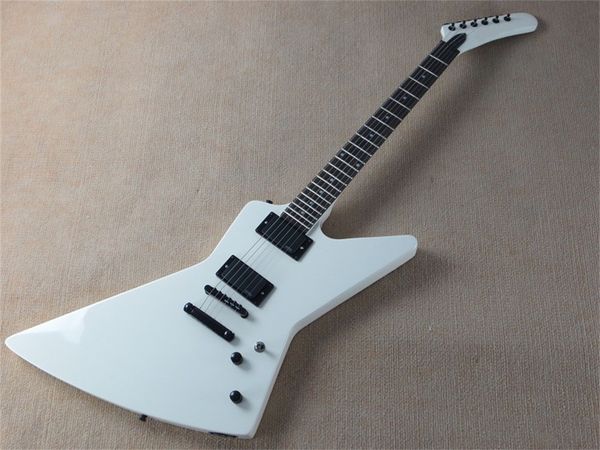 

6-string electric guitar white body rosewood fretboard black bridge active battery