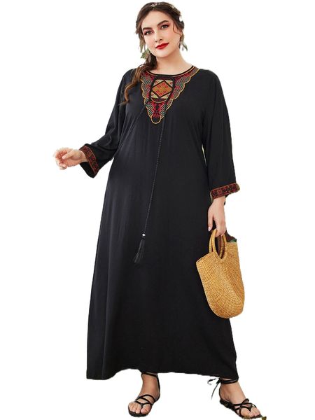 

plus geo embroidery tassel detail dress u0la#, Black