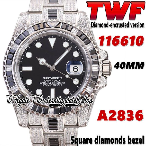 

2022 tw ey126610 t116613 a2836 automatic mens watch i116649 carbonado square diamond bezel black dial 904l steel iced out diamond two tone b, Slivery;brown