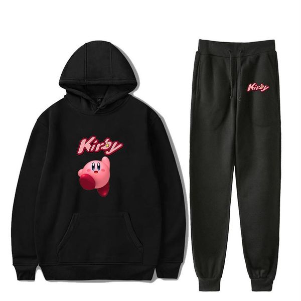

men's sets anime cute kirby men sportswear set hip hop hoodies and pants two piece set casual tracksuit jogger suit streetwea240r, Gray