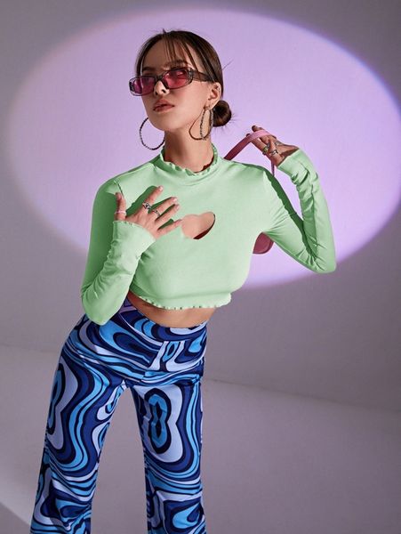 

heart cutout lettuce trim crop tee v2gu#, White