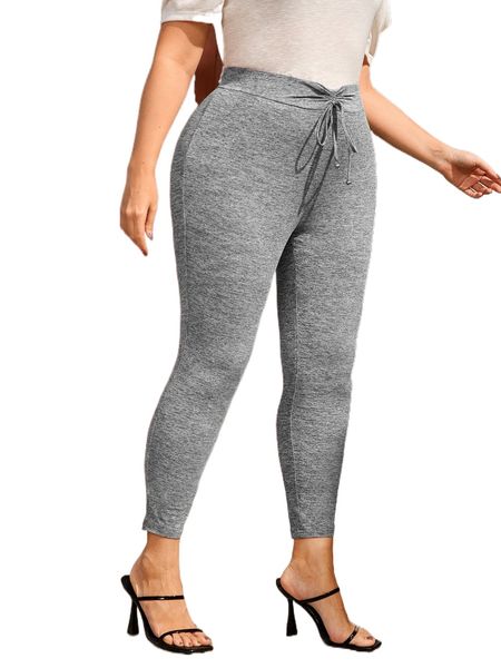 

plus marled knit drawstring leggings 25z6#, Black