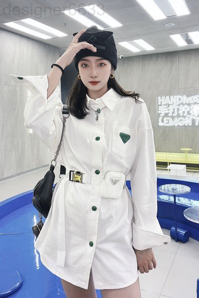 

women's polos designer p home triangular standard long denim shirt early spring sleeve lapel versatile white cotton coat e6lg