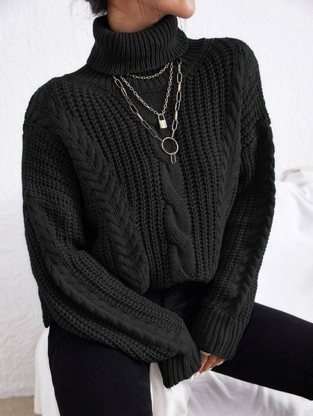 

cable knit turtle neck sweater q3np#, White;black