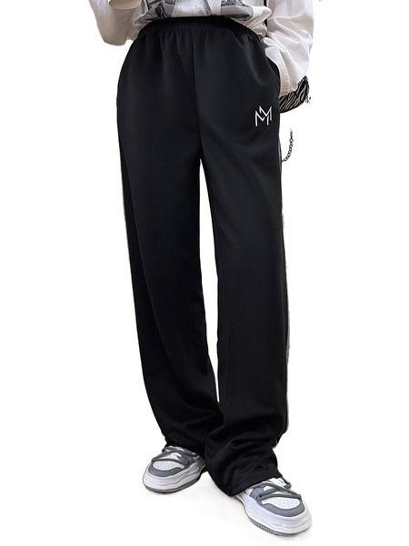 

dazy letter graphic straight leg sweatpants b9af#, Black;white