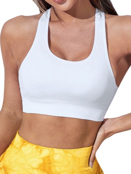 

seamless solid scoop neck sports bra w7h2#, Gray