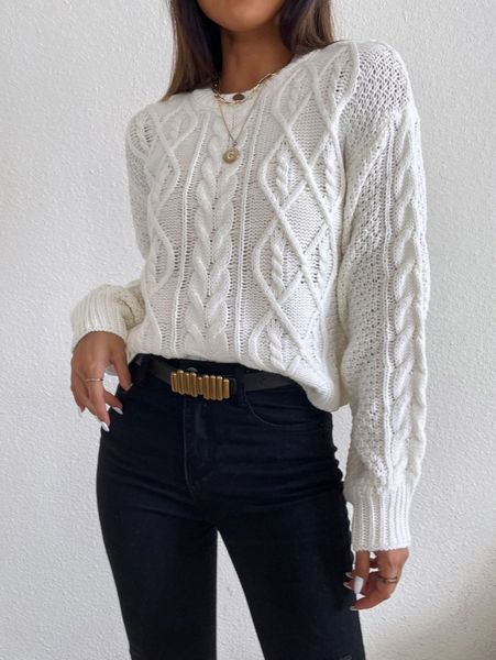 

cable knit drop shoulder sweater 049r#, White;black