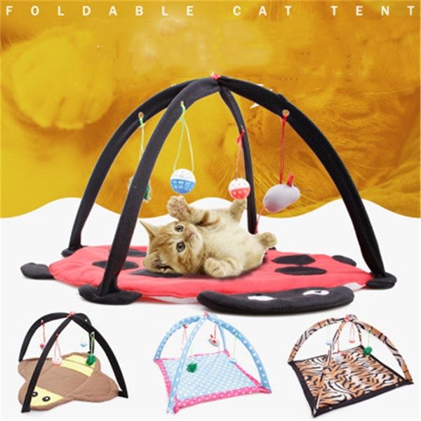 Gato de brinquedo cama gato tenda que vai soar respirável verde dos desenhos animados divertimento brinquedo de sino animal de estimação hammock cattle gato engraçado brinquedo lj201125