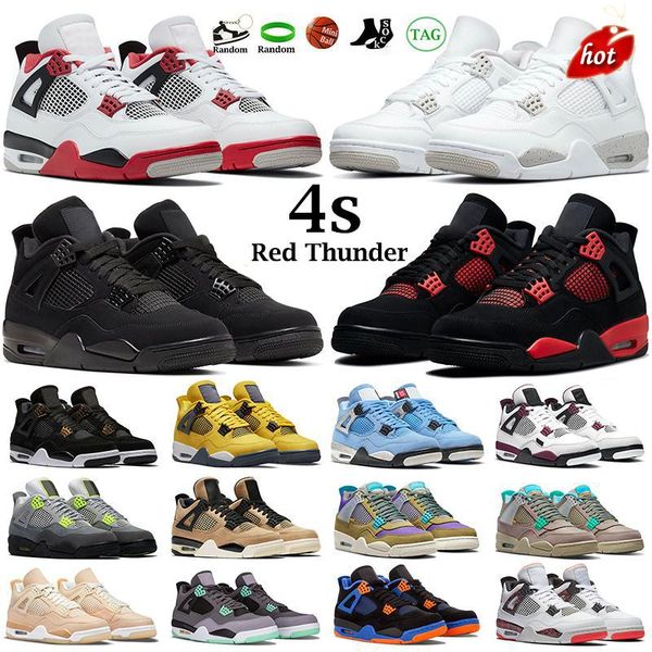 

4s men women basketball shoes black cat red thunder 4 fire university blue white oreo bred metallic green mens sports sneakers trainers