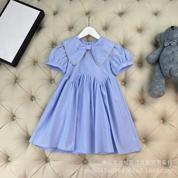 

children's summer elegant bubble sleeve small lapel playful dress foreign princess skirt, White