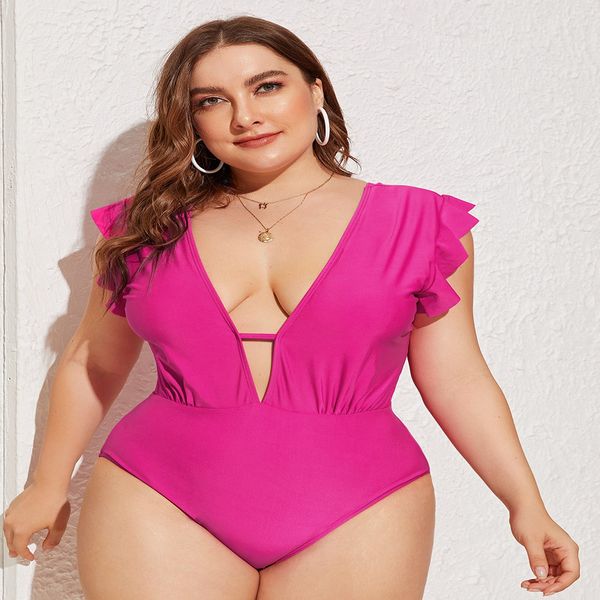 

one piece swimsuit conservative large fat woman with ruffle, White;black