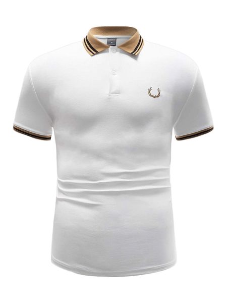 

men antler print striped trim polo shirt n4mi#, White;black