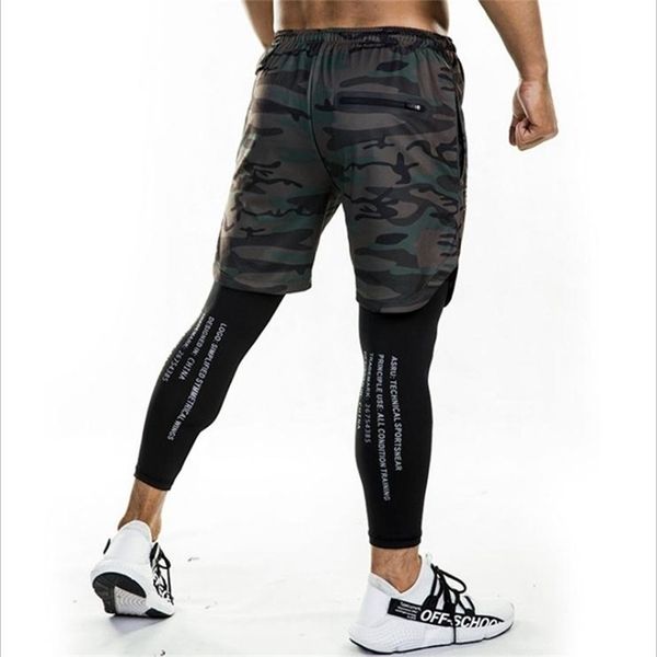 

summer men quick-drying double-layer skintight anti-glitter tracksuit pants outdoor training fitness pants men wear 210330, White;black