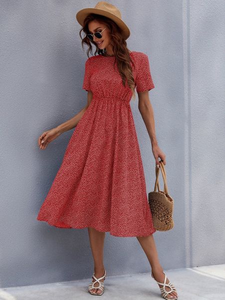 

all over print a-line dress 49cq#, Black;gray