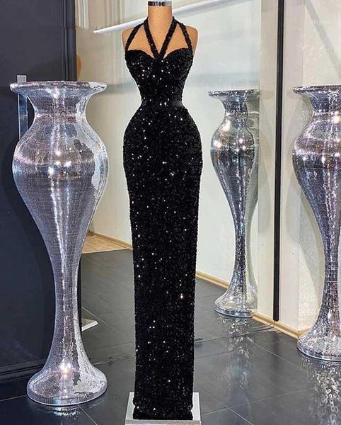 Party Kleider Glitter Schwarz Pailletten Lange Prom 2022 Sexy Backless Dubai Stil Nacht Vestidos De Noite Frauen Plus Größe Kleider