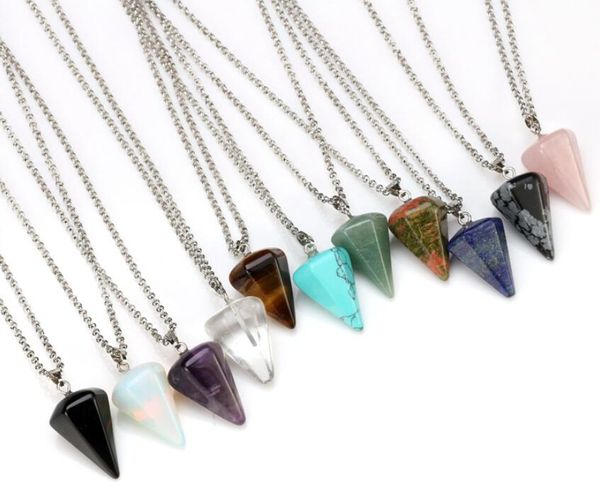 Colar de pedras preciosas de pedra de pedras preciosas Chakra de cura de cristal Reiki de pedra natural PRISME PRISME Pendulum Charm de colares de charme