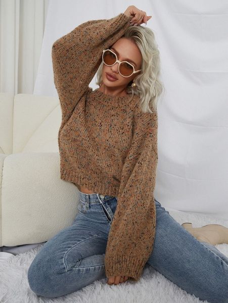 

knit mix drop shoulder marled knit sweater 99yd#, White;black