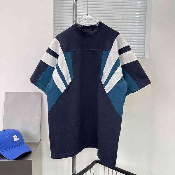 

women's t-shirt b home embroidery letters double hook stitching stripe short sleeve t-shirt street style design elements, White