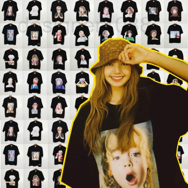 

women's hoodies & sweatshirts designer correct version lisa same korean 21 summer donut boys and girls baby pattern loose fashion t-shi, Black