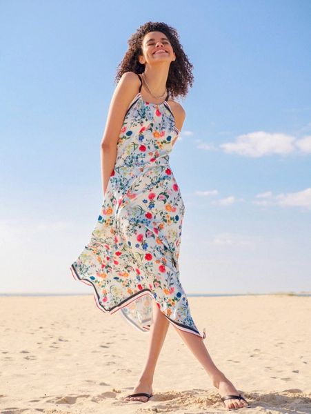 

allover floral print tie back asymmetrical hem dress c8si#, Black;gray